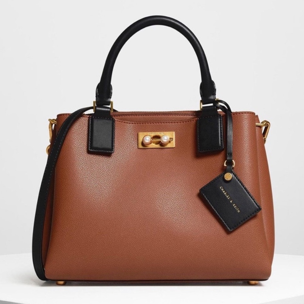 Charles & Keith Top handle structure bag (Cognac)